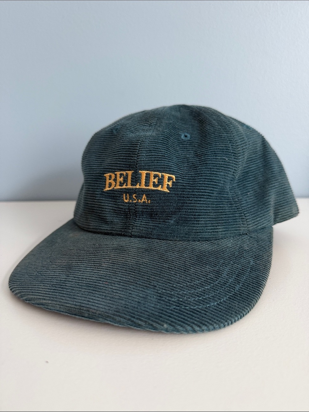 Belief Corduroy Baseball Cap - Teal with Gold Embroidery